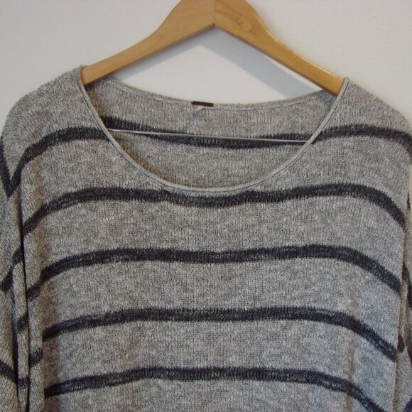 Free People Gray Striped Sweater Tunic High Low Oversized Crewneck Small M L XL - Picture 7 of 14